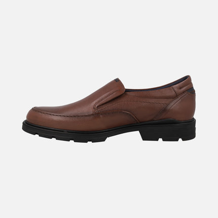 Men's brown leather moccasins with elastics Fredy F1606