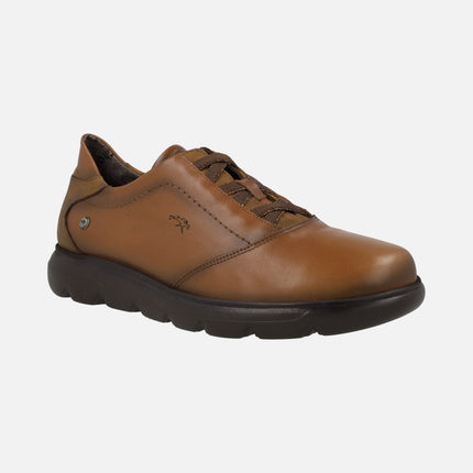 Brown leather comfy sneakers with elastic laces