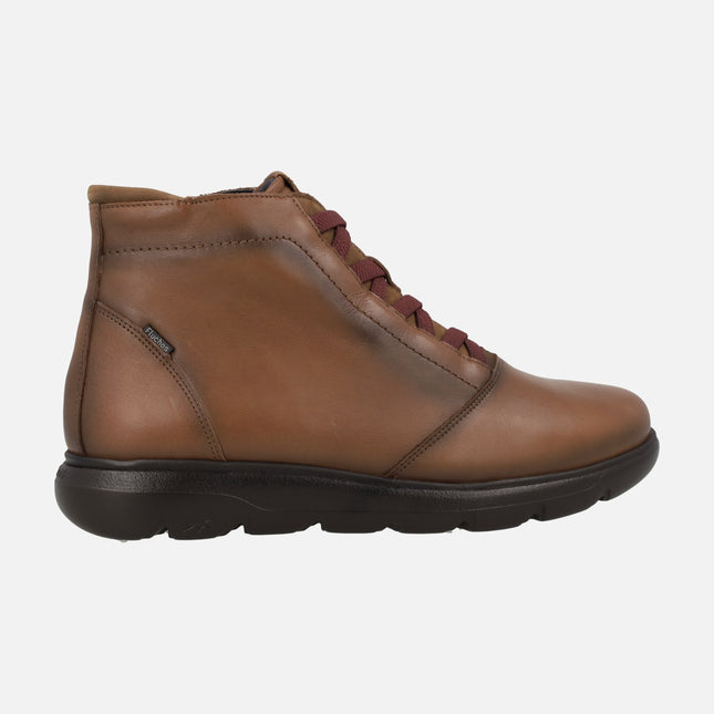 Brown leather sports comfort ankle boots