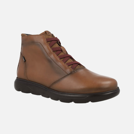 Brown leather sports comfort ankle boots