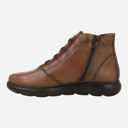 Brown leather sports comfort ankle boots