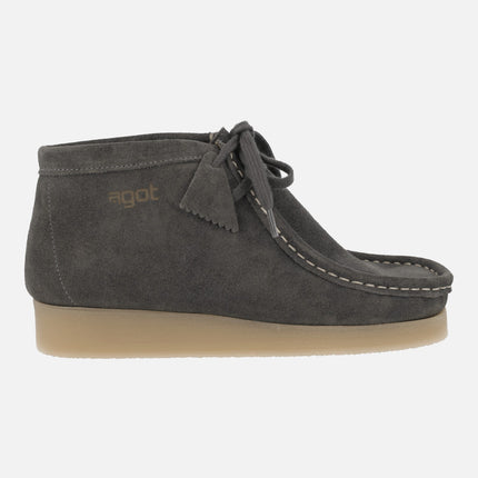 Wallabee style suede leather laced booties