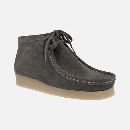 Wallabee style suede leather laced booties