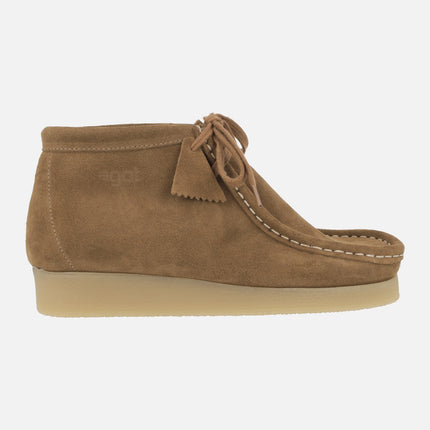 Wallabee style suede leather laced booties