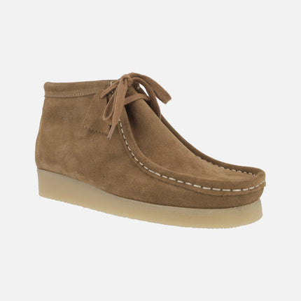 Wallabee style suede leather laced booties