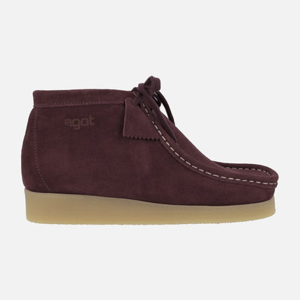 Wallabee style suede leather laced booties