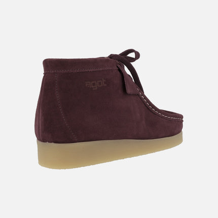 Wallabee style suede leather laced booties