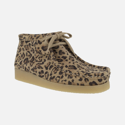 Botines de cordones en piel serraje leopardo estilo wallabee