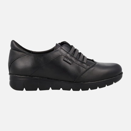 Black leather comfy sneakers with elastics