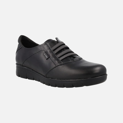 Black leather comfy sneakers with elastics