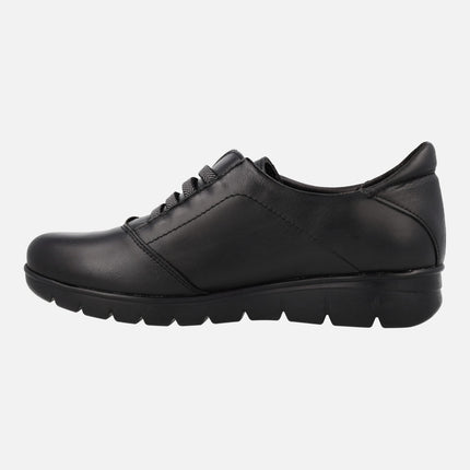 Black leather comfy sneakers with elastics