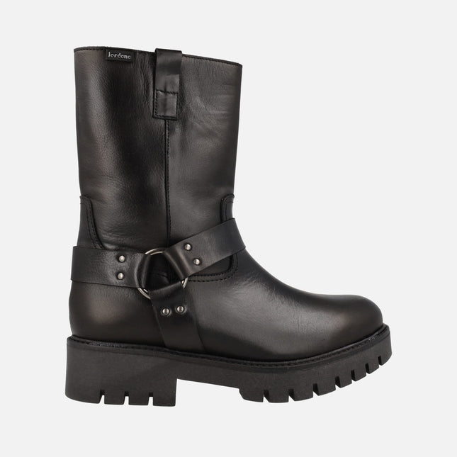 Jordana black leather biker boots