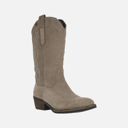 Botas cowboy en serraje taupe con bordados