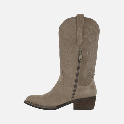 Botas cowboy en serraje taupe con bordados