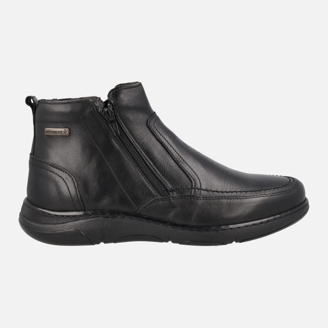 Black leather boots for men with double zipper and windtex membrane