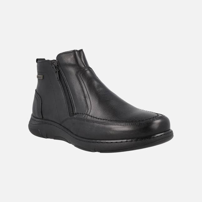 Black leather boots for men with double zipper and windtex membrane