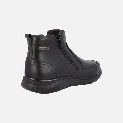 Black leather boots for men with double zipper and windtex membrane