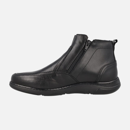 Black leather boots for men with double zipper and windtex membrane