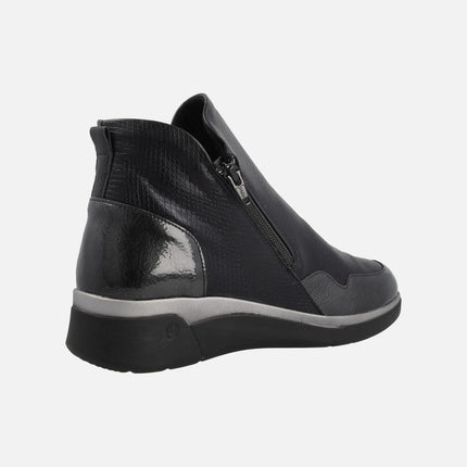 Botines confort en combinado negro con doble cremallera