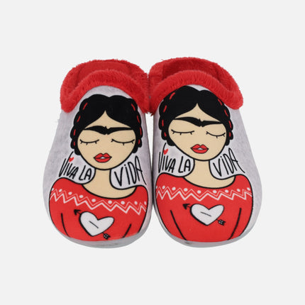 Frida Kahlo house slippers in red combination