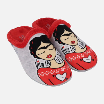 Frida Kahlo house slippers in red combination