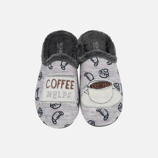 Zapatillas de casa descalzas para mujer en tonos grises Coffee helps