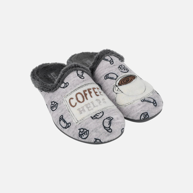 Zapatillas de casa descalzas para mujer en tonos grises Coffee helps