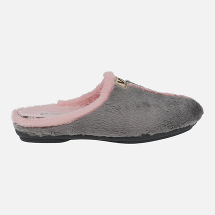 Open heel house slippers in grey and pink bicolor combination