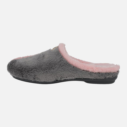 Open heel house slippers in grey and pink bicolor combination