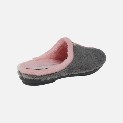 Open heel house slippers in grey and pink bicolor combination