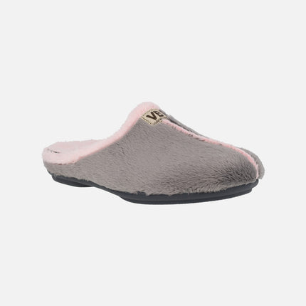 Open heel house slippers in grey and pink bicolor combination