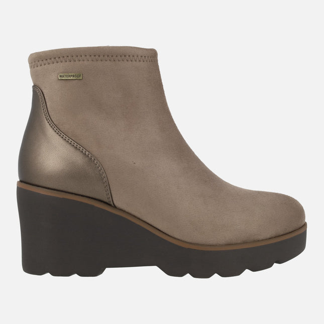 Waterproof fabric booties with high wedge