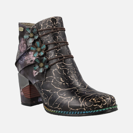 Heeled booties with floweers print Maevao 0123 Dorian