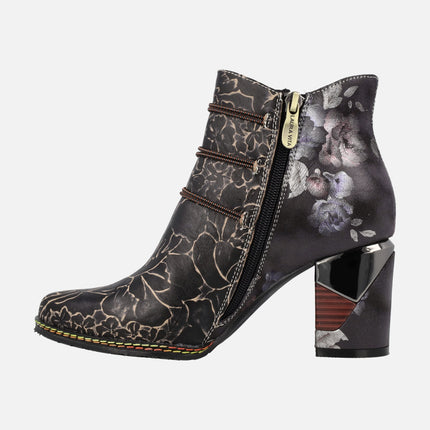 Heeled booties with floweers print Maevao 0123 Dorian