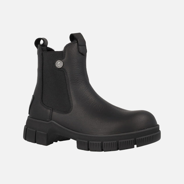 Black leather chelsea boots with furry lining Panama jack Nery