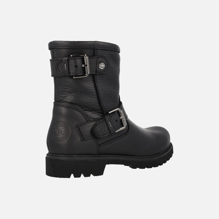 Felina black leather biker style boots with buckles detail