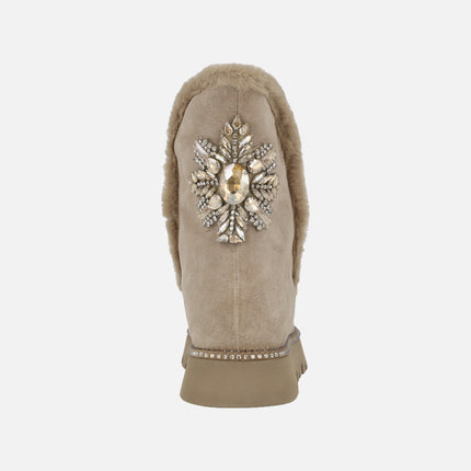 Jewel Boots in Beige Suede with Flower detail