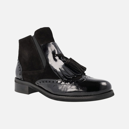 Yumay black Ankle Boots in suede and Patent Leather