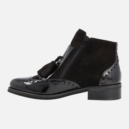 Yumay black Ankle Boots in suede and Patent Leather