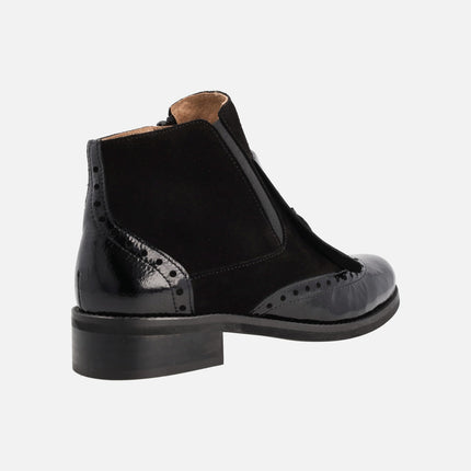 Yumay black Ankle Boots in suede and Patent Leather