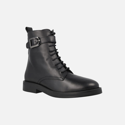 Black leather boots with laces and buckle