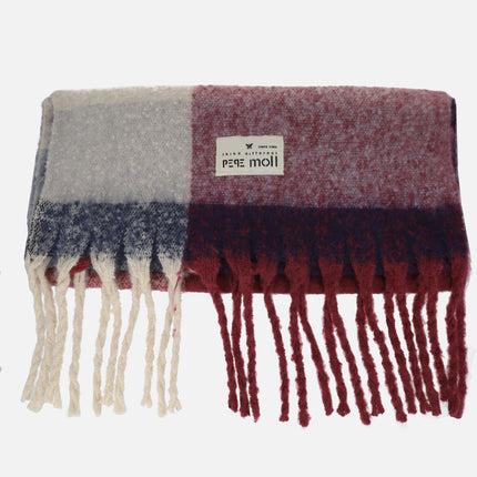 Pepe moll scarves in blue, beige and burgundy combined