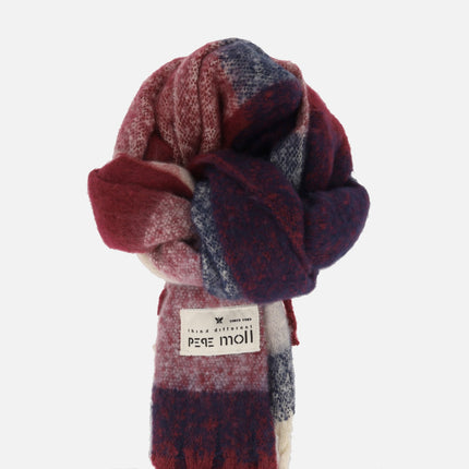 Pepe moll scarves in blue, beige and burgundy combined