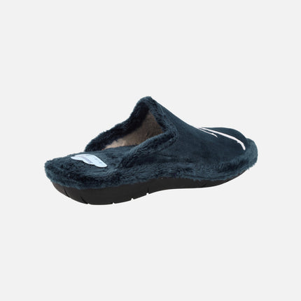 House slippers for men in blue fabric with Jordan logo