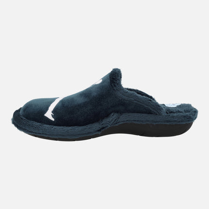 House slippers for men in blue fabric with Jordan logo