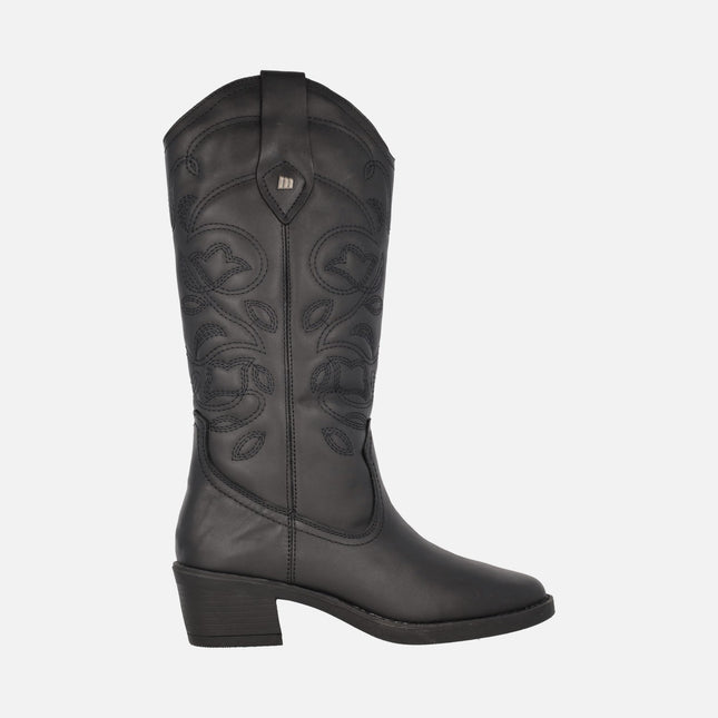 Teo Cowboy boots in black leather with embroidery