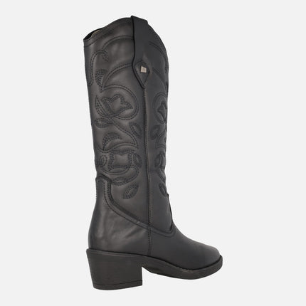 Teo Cowboy boots in black leather with embroidery