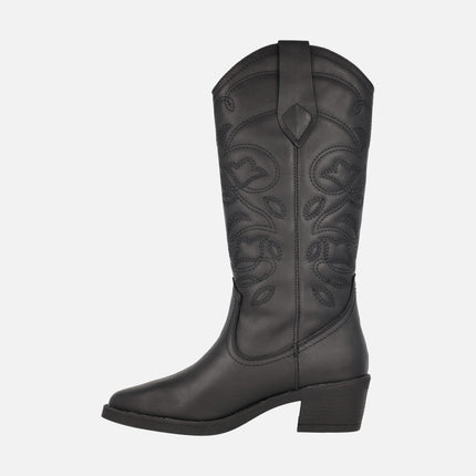 Teo Cowboy boots in black leather with embroidery