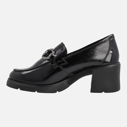 Black Patent leather moccasins With 6 cms heels