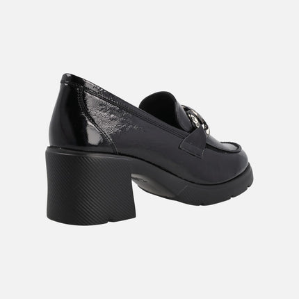 Black Patent leather moccasins With 6 cms heels